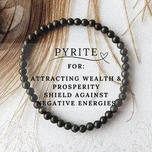 Natural Pyrite 4mm Round Beaded Handmade Protection Bracelet Gemstone Crystal Stretch Men Women Bracelet Gift