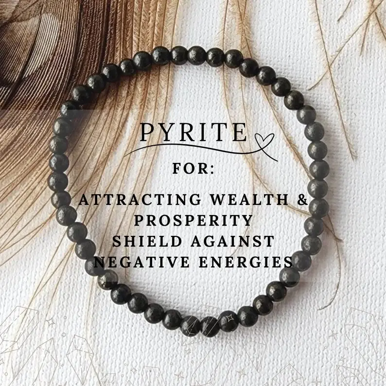 Natural Pyrite 4mm Round Beaded Handmade Protection Bracelet Gemstone Crystal Stretch Men Women Bracelet Gift