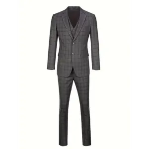 SaiLiiny Men's Plaid Suit Set, 3-Piece, Regular Fit, Polyester and Viscose Blend
