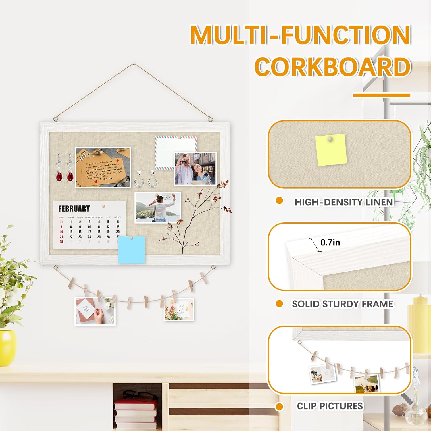 Bulletin Boards with Linen 1-Pack 16''X 12'' Double-Sided Cork Board for Walls Wood Framed Small Pin Board for Home Kitchen Office Decorative Hanging 10 Pushpins Bulletin Boards with Linen 1-Pack 16''X 12'' Double-Sided Cork Board for Walls Wood Framed Small Pin Board for Home Kitchen Office Decorative Hanging 10 Pushpins