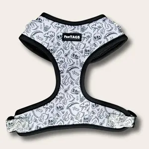 Dog Harness Skulls Pattern Waterproof with Breathable Air Mesh Lining