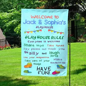Personalized Kids Playhouse Flag, Custom Summer Garden Banner, Playhouse Rules Outdoor Decor