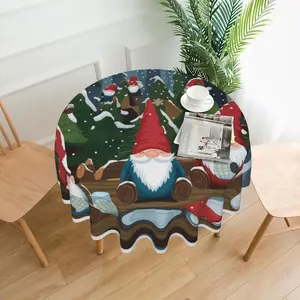 Merry Christmas Themed Tablecloth, 1 Count Christmas Gnome Round Tabletop Decoration, Home Decoration for Christmas Holiday Party