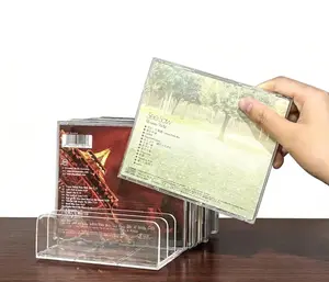 2 Pcs Clear Acrylic CD Holder, DVD/CD Display Rack & CD Storage Box & Vinyl Record Storage Stand Holds up to 14 Standard CD Cases for Media Shelf Storage and Organization