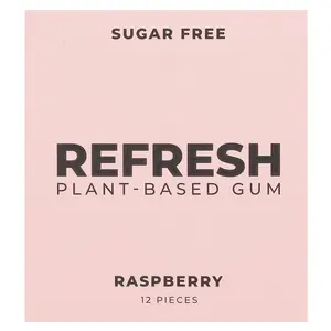 Refresh Gum Plant-Based Gum, Raspberry, 12 Pieces