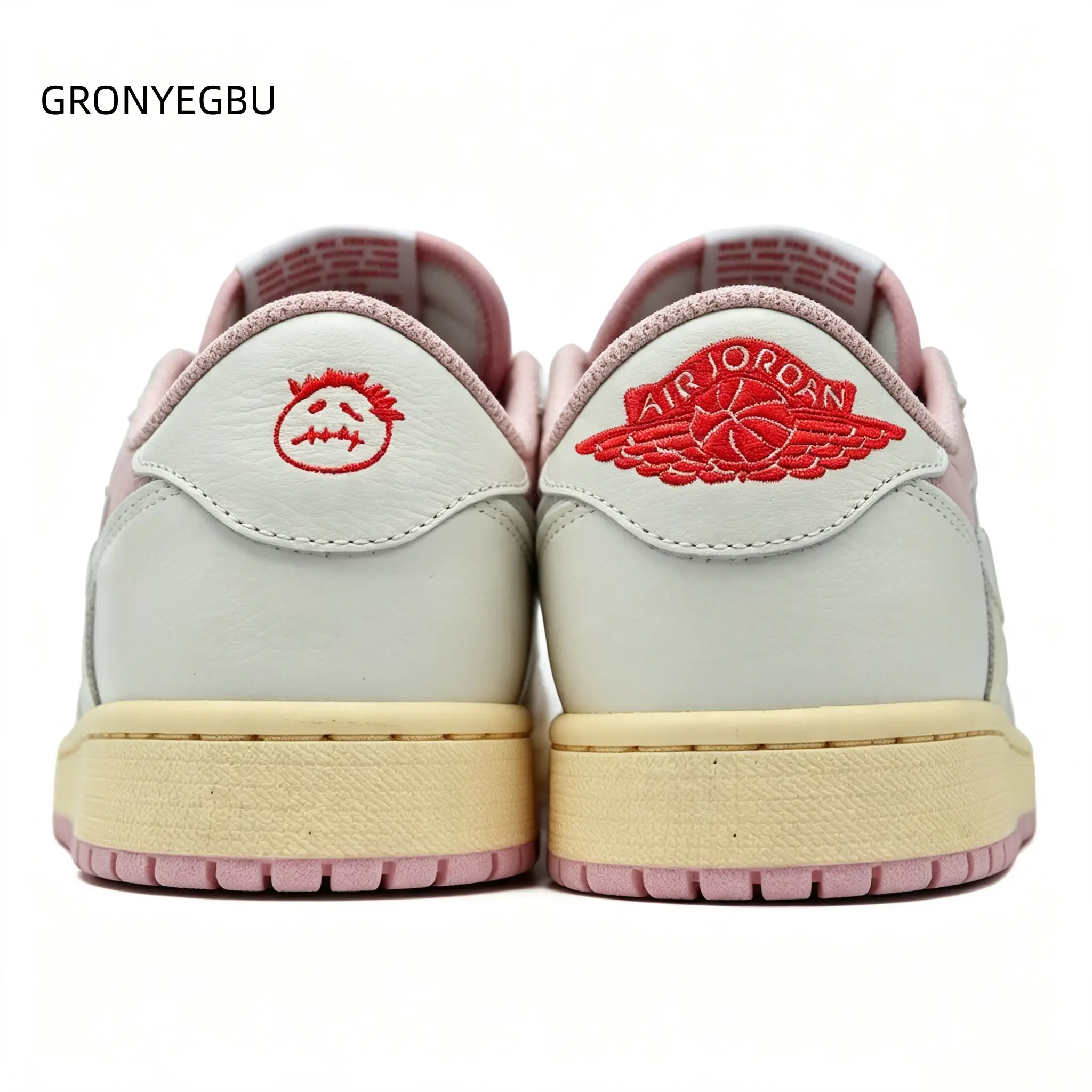 Pink Off‑White Vintage Beige Leather Low‑Top Sneakers Men Streetwear Casual Board Shoes Vintage Beige Midsole Pink Rubber Outsole