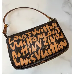 Pre-owned Louis Vuitton FINAL SALE Clutches & Wristlets X Stephen Sprouse Monogram Graffiti Pochette Accessories Peach