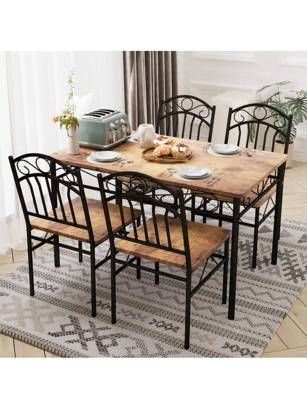 Gaomon 5-Piece Vintage Rectangular Indoor Kitchen Dining Set, Space Saver 4-Seat Dinette with Easy Setup, Storable Chairs for Small Spaces, Four Seats