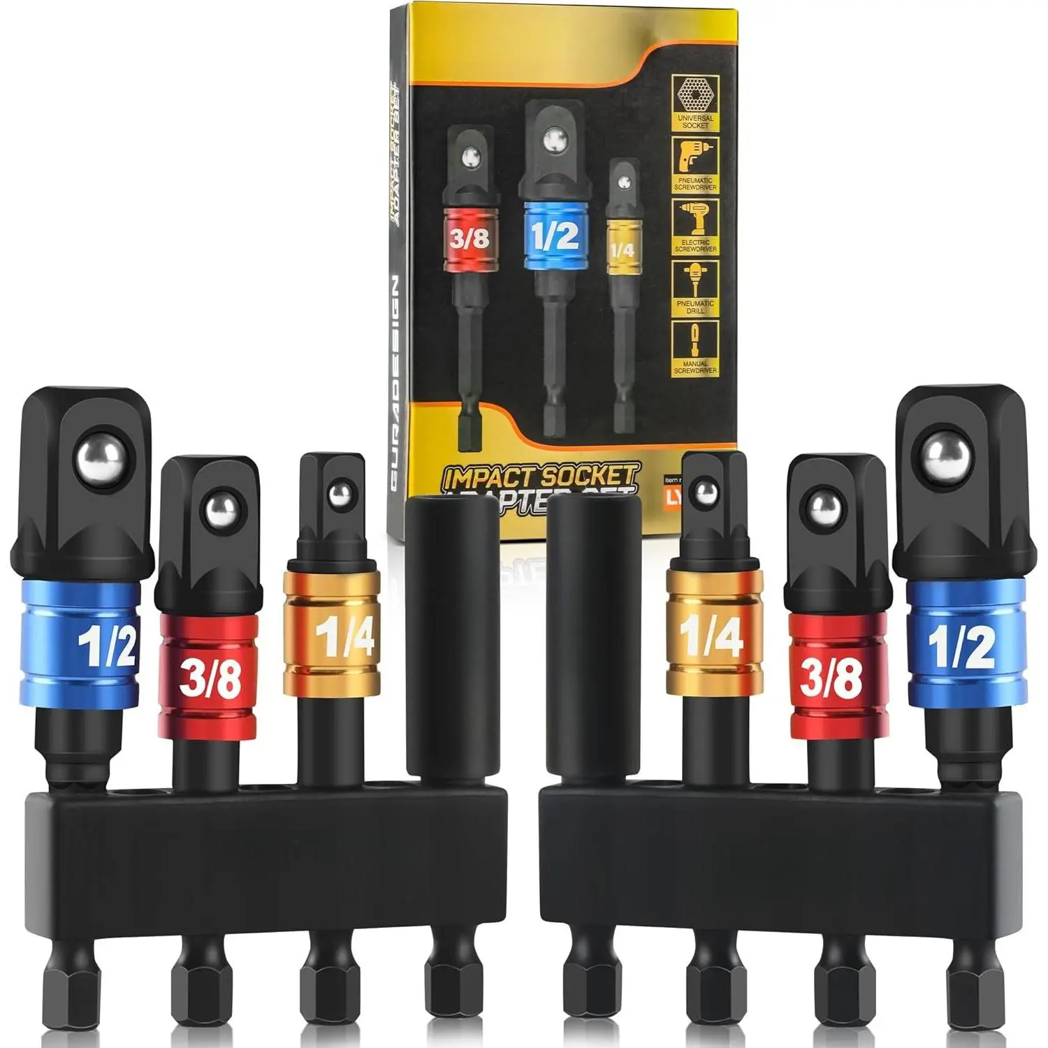 8-  Socket Adapter Set for Drill, 1/4" 3/8" 1/2" Hex Shank  Driver Socket Adapter, Socket to Drill Adapter