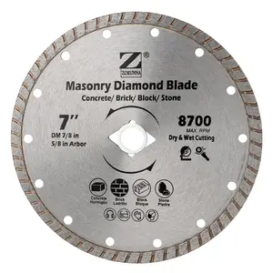 7 Inch Masonry Saw Blades, Concrete Saw Blade for Cutting Cement, Concrete with Rebar, Bricks, Stone,, Pavers and Blocks with 7/8 Inch Arbor and 5/8 Inch Reducer Ring.