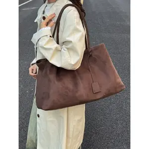 Women's PU Leather & Suede Fabric Tote Bag, Fashionable Vintage Large Capacity Handbag, Casual Commuter Bag, Magnetic Closure, Ideal for Office, School, Work, Travel