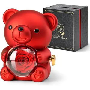 Cute Teddy Bear with Preserved Rose -A Real Rose Flowerin Bear with Elegant Gift Box -Romantic Gift for Her in Mother's Day, Weddings, Anniversaries, and Bridal Showers,Christmas and Valentine's Day gifts