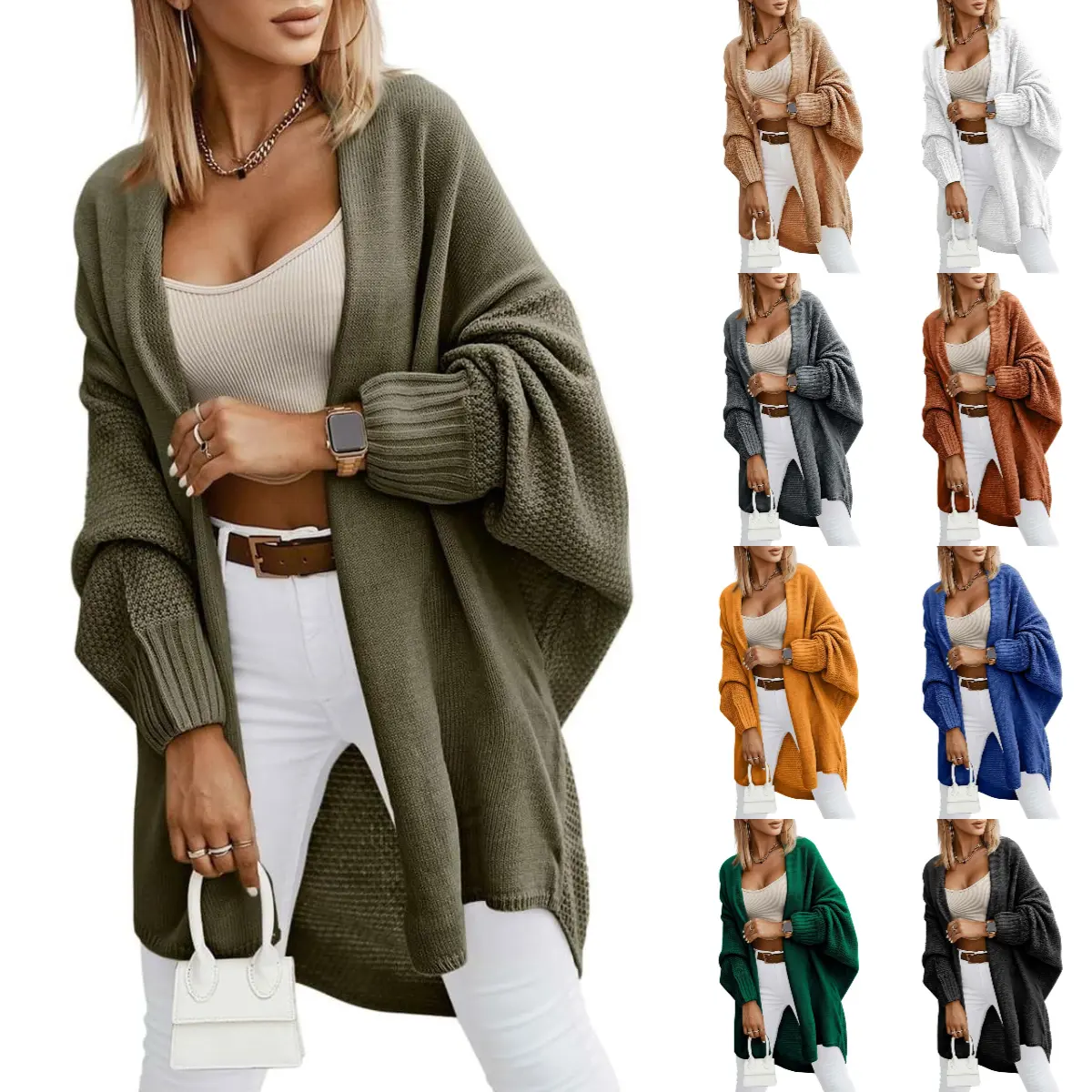 FMEYOA Women's Fall Cardigans 2025 Trendy Open Front Batwing Sleeve Knit Oversized Long Cardigan Sweaters
