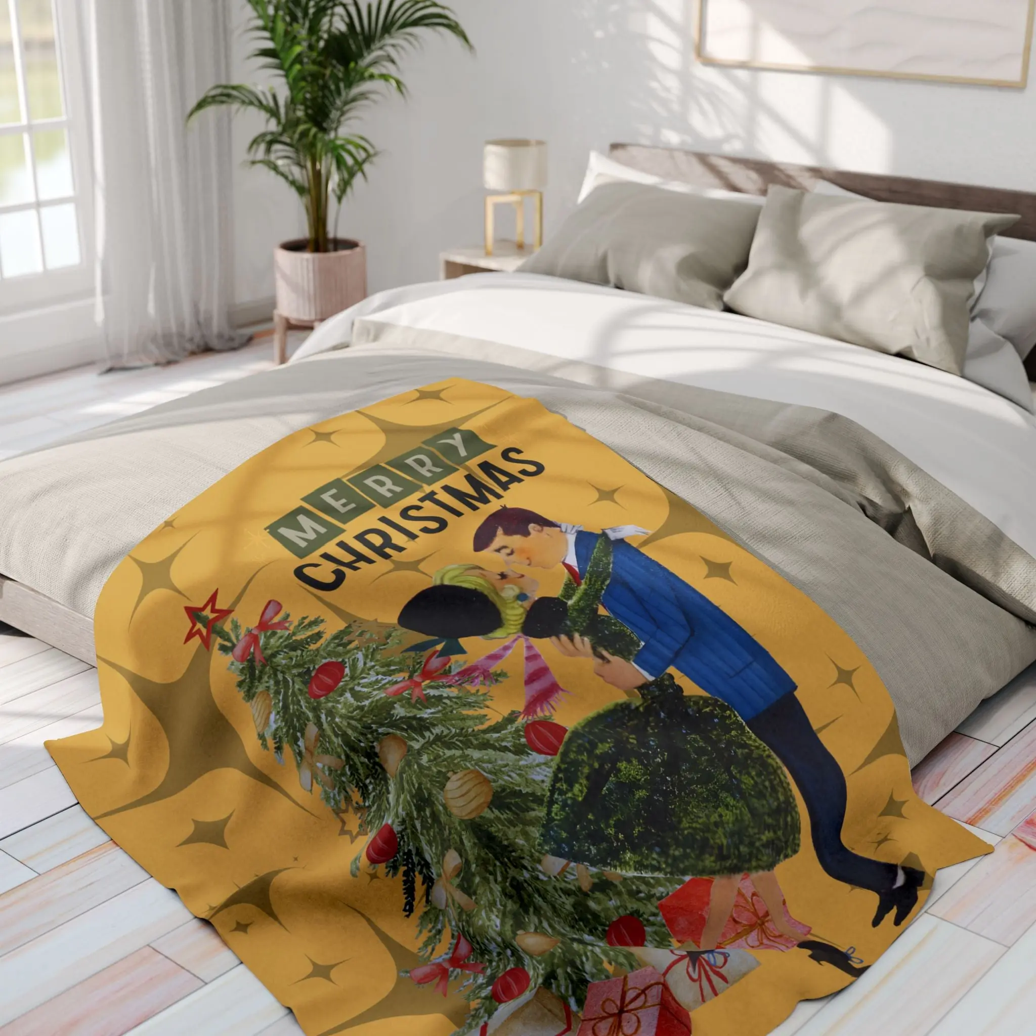 Retro Holiday Kitsch, Vintage Christmas Fleece Blanket - Merry Christmas Holiday Throw