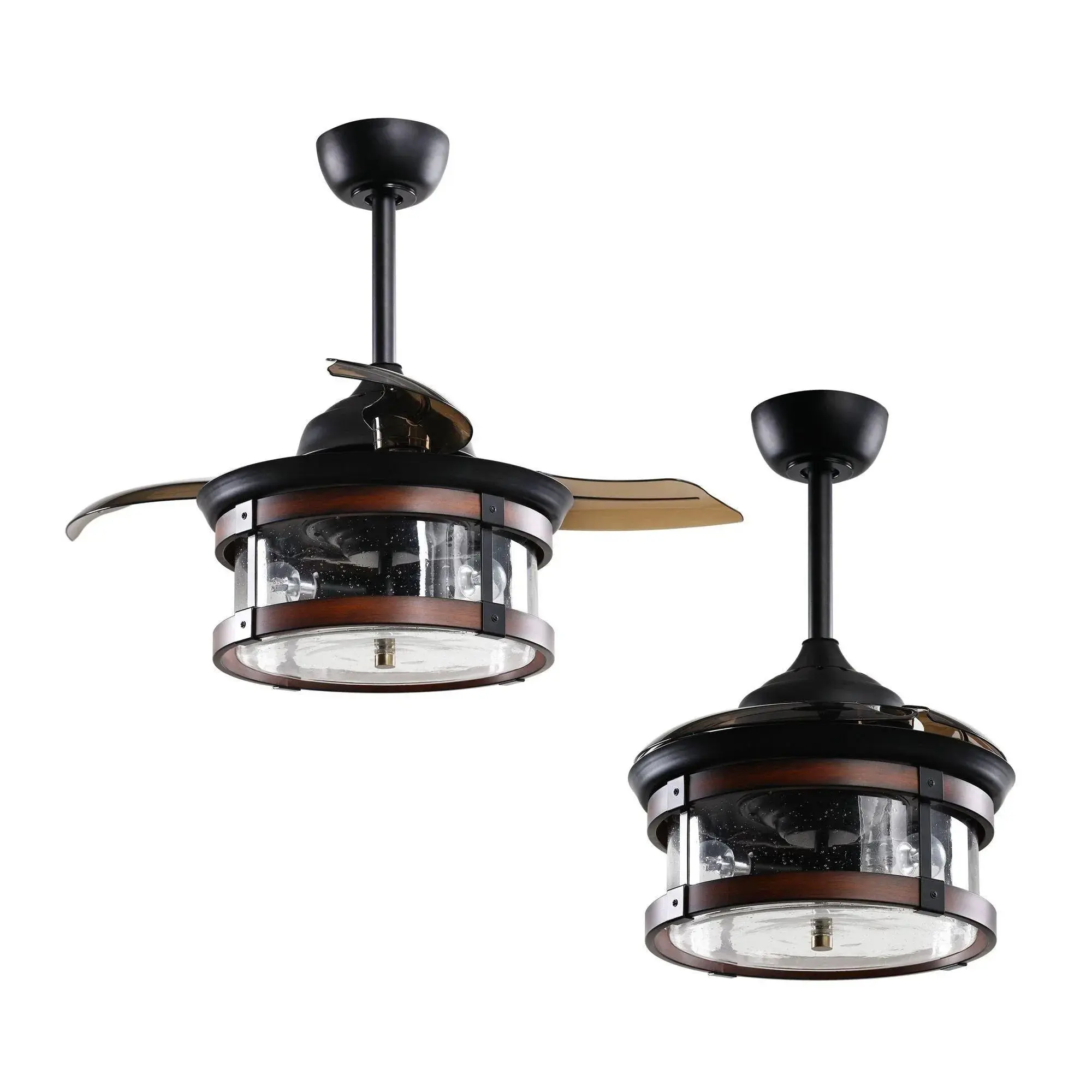 36" Caselli Industrial Ceiling Fan | Retractable Blades, Light & Remote Control, Rustic Farmhouse Loft