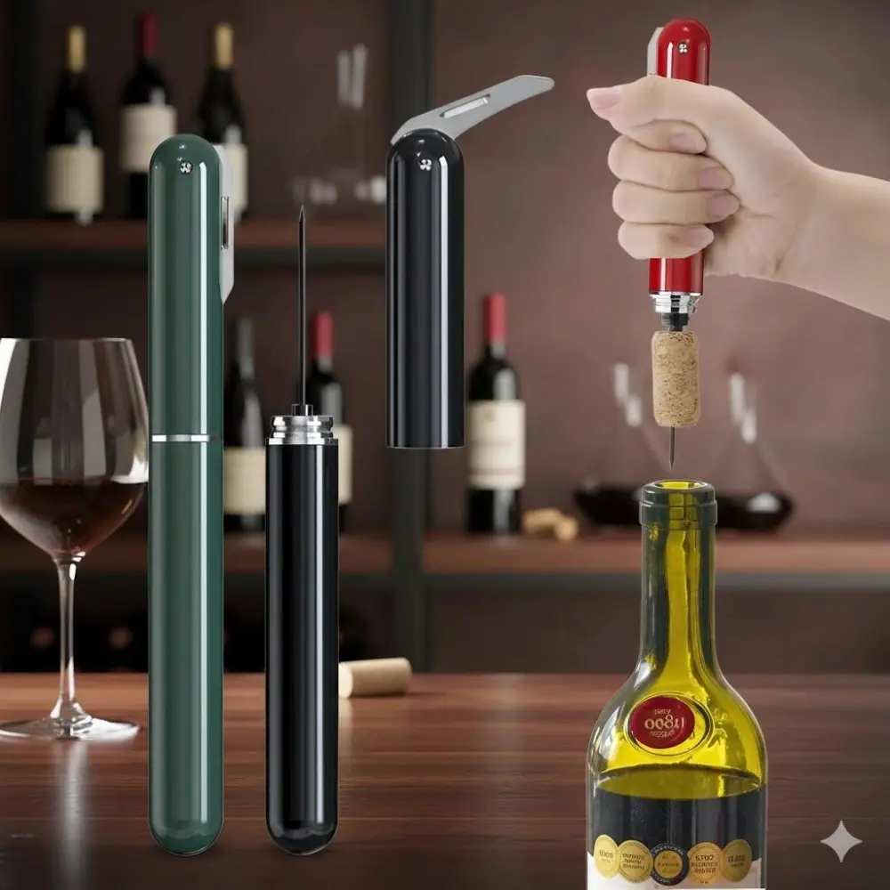 Portable Corkscrew with Safety Anti-Break Design, Non-Slip Effortless Opener for Wine Beer, Durable Rustproof Kitchen Camping Bar Tool, Perfect for Travel Party Brew Accessories.