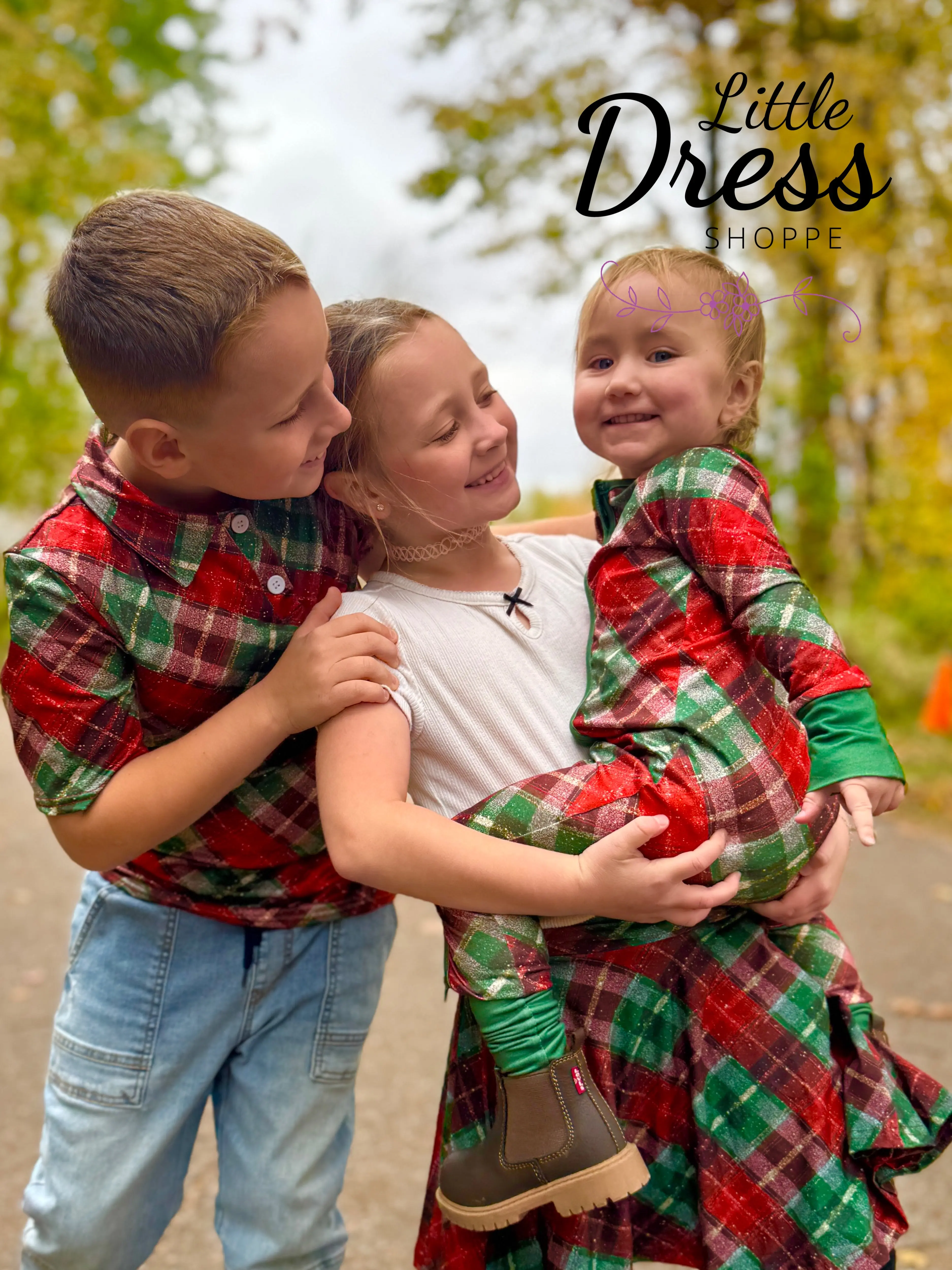 Matching Plaid Christmas Set, Shirt, Dress and Skirted Leggings