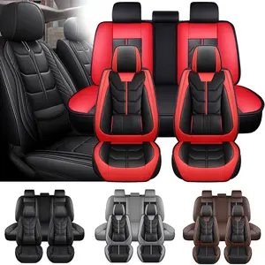 Universal Nappa Leather Car Seat Cover ,Full Set Seat Protector, Full Wrapping Front Rear Cover,40/60 Cushions Fit For Honda /Civic /Toyota / Kia /Sorento /4Runner /Camry /Hyundai /Mazda/Nissan (Red)