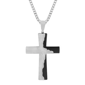 Men's Stainless Steel Lord's Prayer Cross Pendant - Silver/Black, Christian Religious Cross Crucifix Themed Charm & Pendant, Christian Cross Charms & Pendants, Cross Crucifix Charms & Pendants