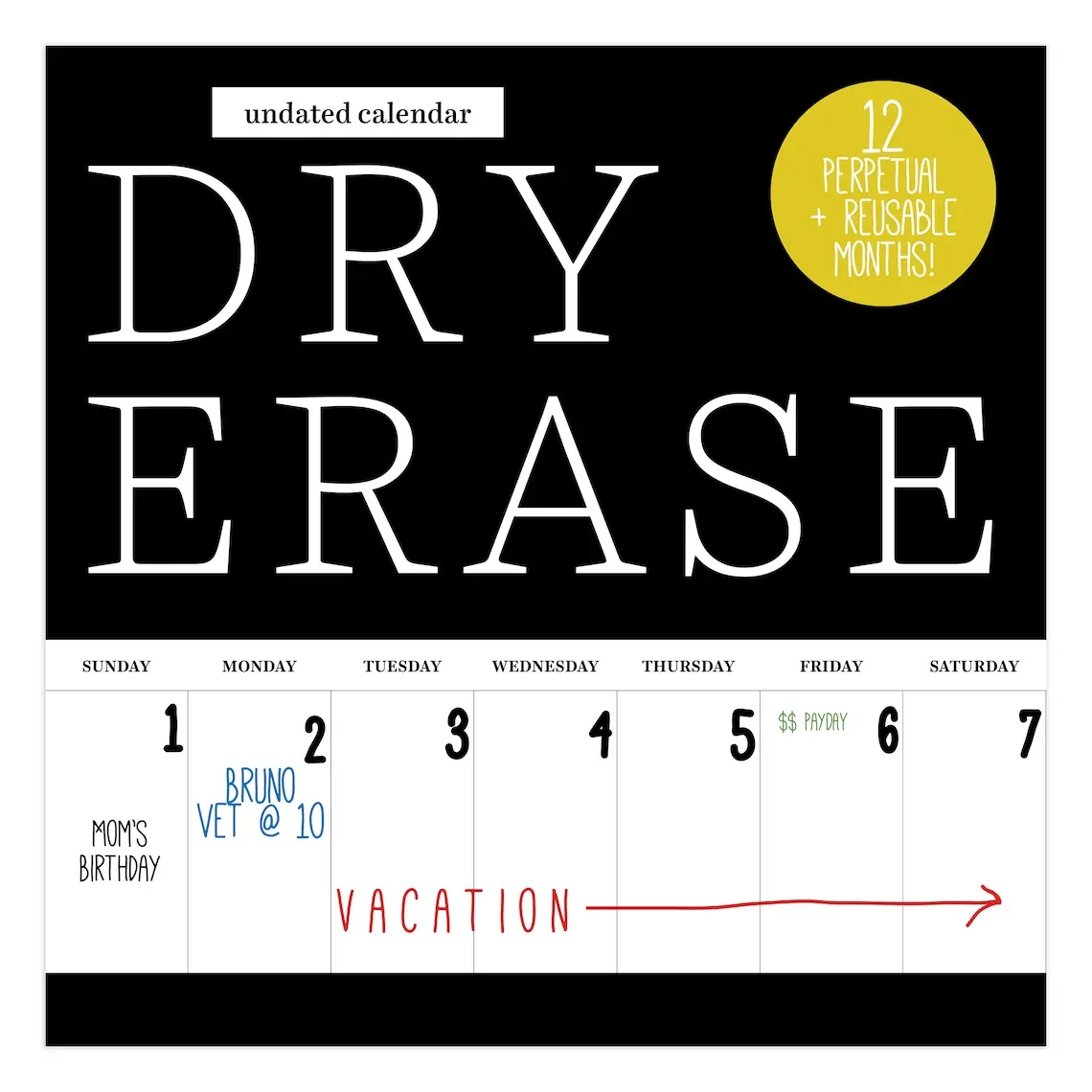 Dry Erase Open Dated Vertical Wall Calendar