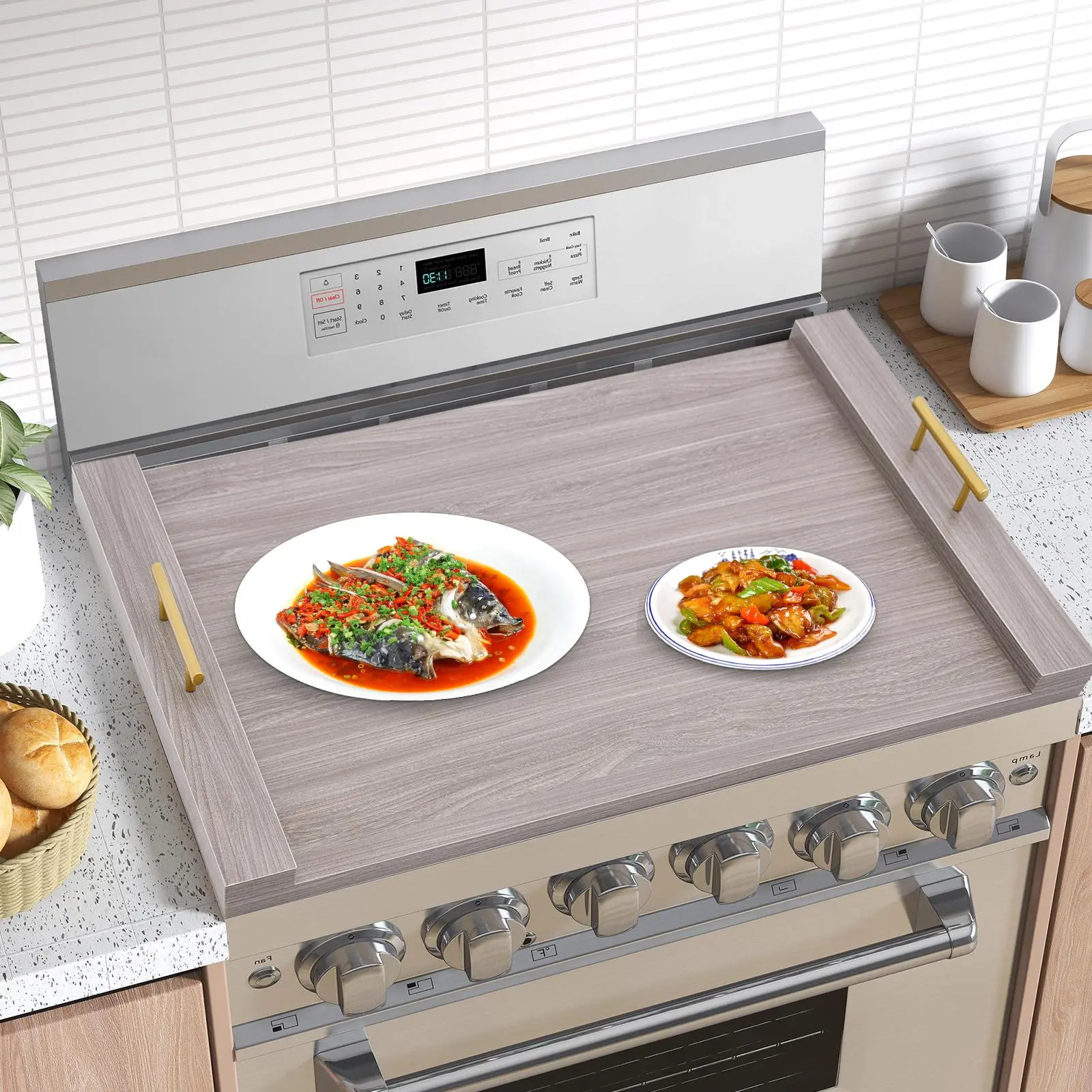 Solid Wood Rectangular Stove Board with Stove Lid - Kitchenware Wood-Finished Plates, Noodle Serving Tray, Ideal for Hotels, Summer Vibes