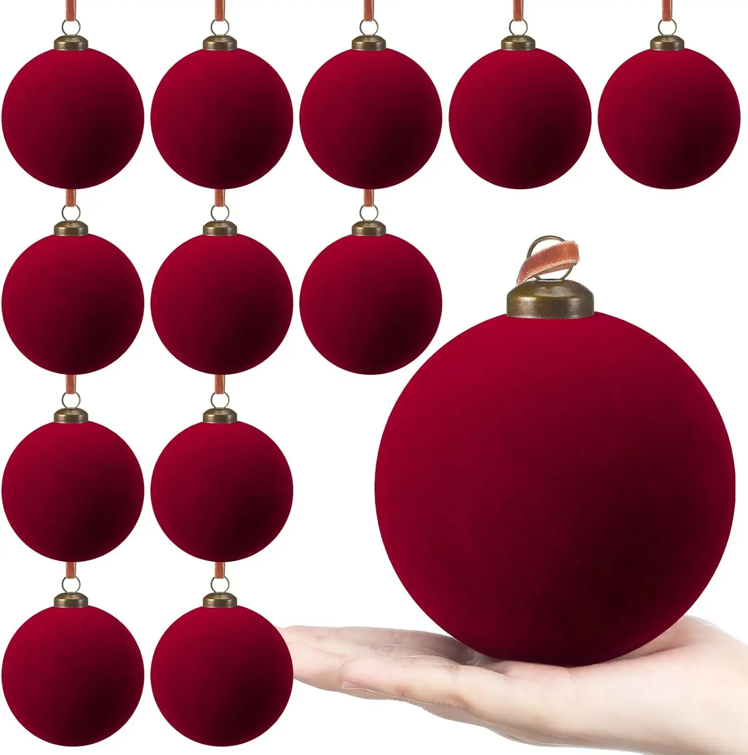 12 Pcs Velvet Christmas Ball Ornaments - 4 Inch Burgundy Flocked Christmas Tree Balls Decorative Hanging Ornaments for Xmas Tree, Wreath, Garland or Wedding Holiday Party Decoration