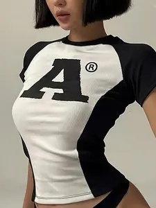 Women's Short Sleeve T-Shirt, Letter Print Slim Fit Top, Casual Daily Wear, Comfortable & Stylish Design, Perfect for Everyday Use