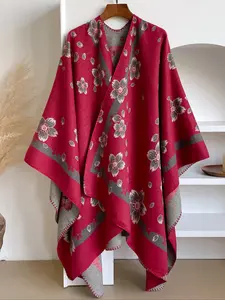 Elegant Floral Pattern Women's Scarf Shawl, Perfect Gift for Fall & Winter, Stylish Woven Fabric, Comfortable Daily Wear