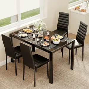 [2 Packages Shipping]5-Piece Glass Dining Table Set, Modern Dining Table Set Of 4, Accommodates PU Leather Chairs,  Kitchen Dining Table And Dining Chairs For Home, Kitchen, Living Room