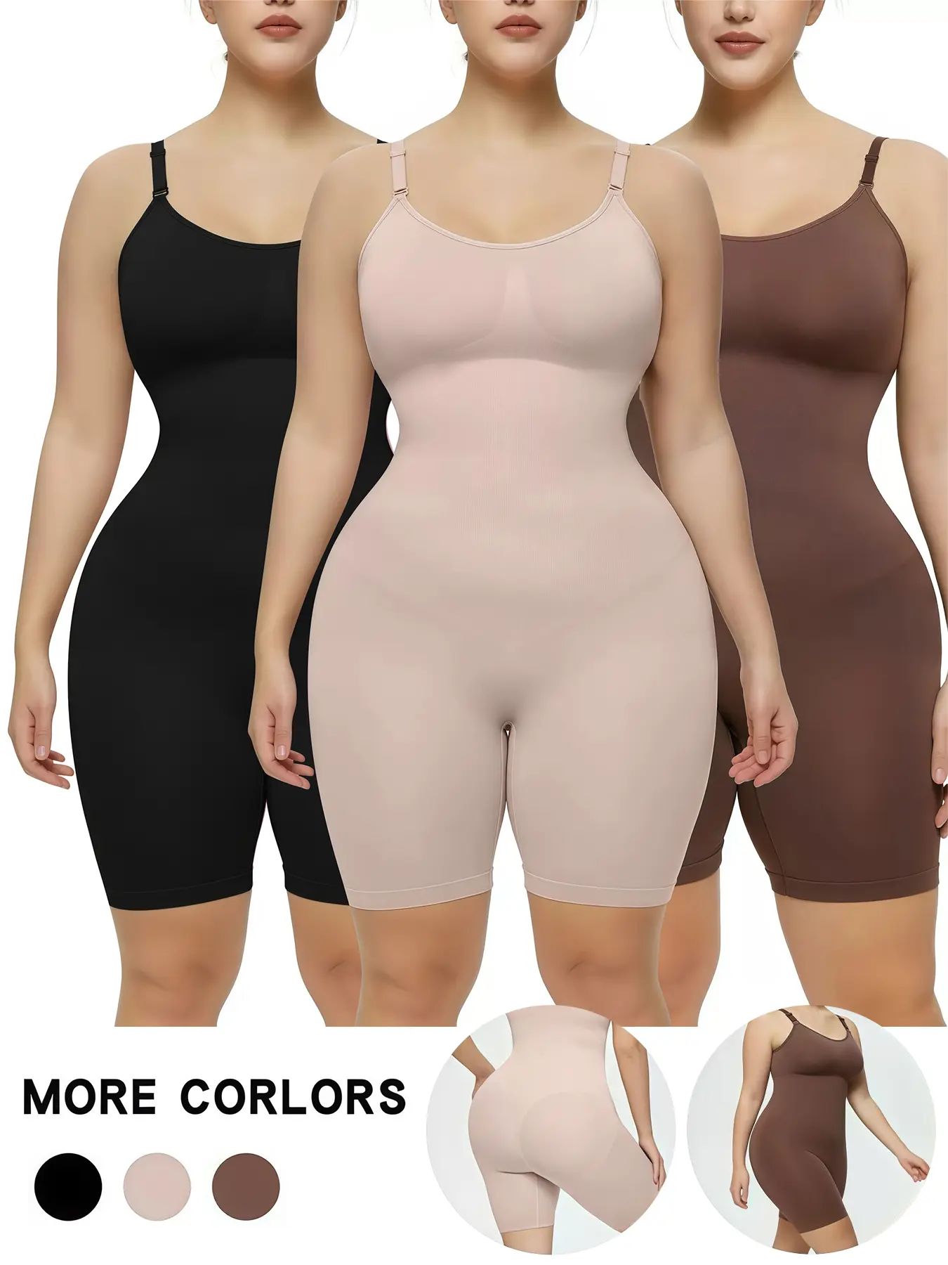 Women's Knitted Shapewear Bodysuit Shorts - Seamless High-Waist 1-Piece Body Shaper with Tummy Control, Butt Lift, Adjustable Straps, Smooth Fabric for Activewear, Sportswear, Everyday
