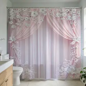 1 Pc Floral Shower Curtain for Bathroom Design Enhancing Home Decoration, Bathroom Decoration Accessories with Soft Pink Blossom Patterns Perfect for Modern Bathroom Renovation Ideal for Relaxing Bath Environment