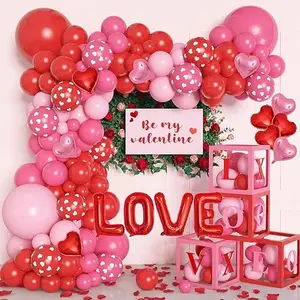 164Pcs Valentines Day Balloons Arch Garland Kit, Pink Red Valentines Party Decorations 4Pcs Balloon Boxes with Letters LOVE Balloon for Women Girls Engagement Wedding Supplies