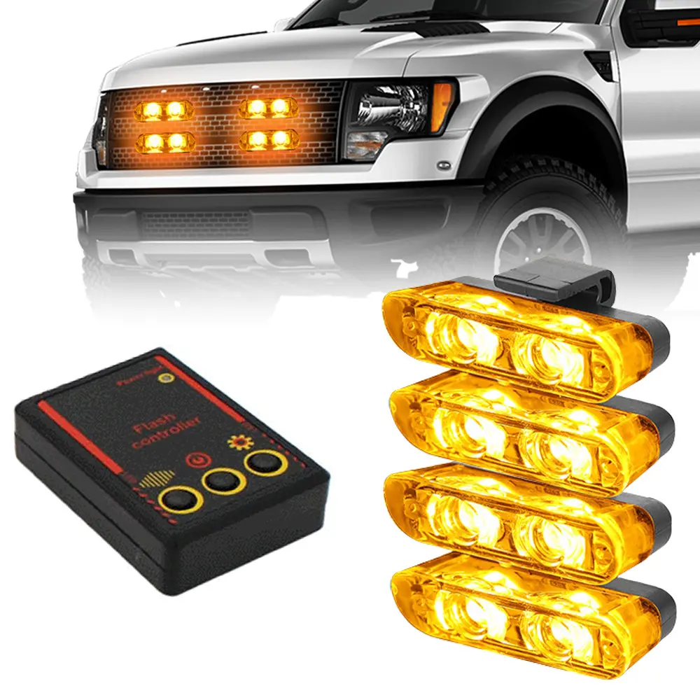 4pcs 2LED Car Front Grille Light, Yellow & White 12V Light Bar Off-Road for Cars Led Light Bars, Led Offroad Lights, Led Lightbar Offroad Car Lighting