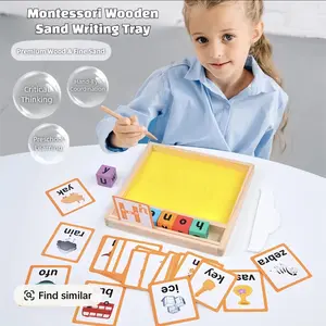 Montessori Wooden Sand Writing Tray for Kids with Spelling Cards - Alphabet Learning Toy for Ages 3-8, Educational Homeschool Preschool Must Haves, Sensory Toys for Autism & Toddler Writing Practice, Fun Birthday Gift for Children