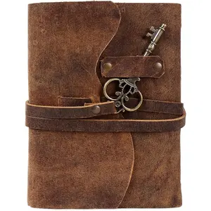 Leather Journal For Men 4x6 Notebook - Leather Bound Notebook For Men Women, Scrapbook For Writing, Journal With Lock For Women, 200  Paper Deckle Edge (4x6 Inch - A6)