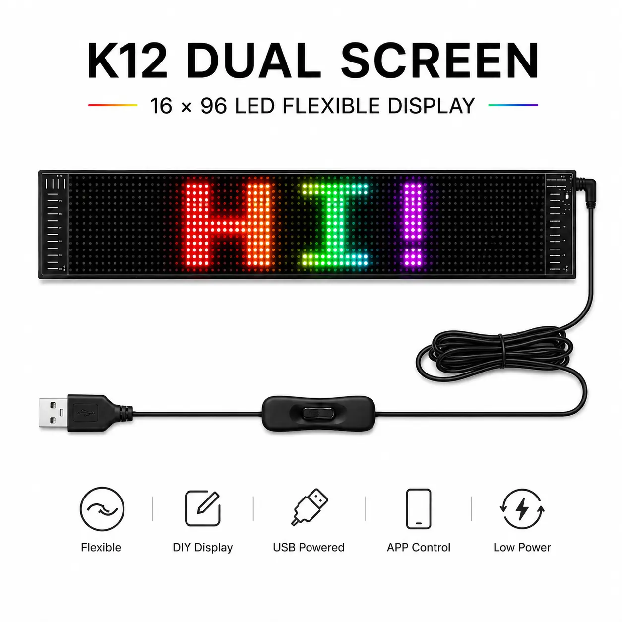 GVTCO Flexible RGB LED Display Sign, 16×96 Pixel Screen, App-Controlled USB Programmable Message Board for Room, Shop Decor (Home Improvement Novelty Lighting)
