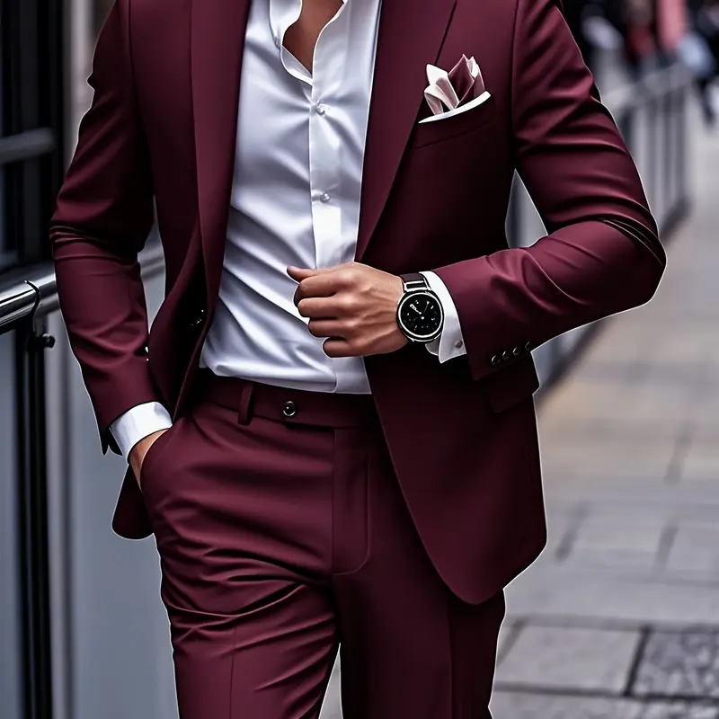 Men's 2-Piece Suit Set, Luxury Business Formal Wear, Wrinkle-Resistant, Wedding Groom, Party Event Suit, Party Outfit, Office Casual Style, Workwear, Menswear, Long Sleeve, Pants, Blazer