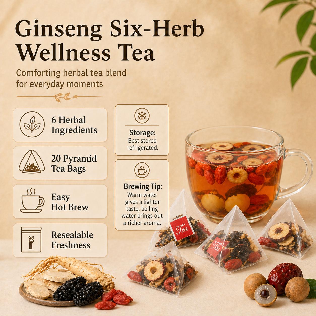 Organic Turmeric Ginseng 6-Treasures Herbal Wellness Tea Blend - Natural Kidney Cleanse Beverage with Tea Bags for Men & Women Organic Turmeric Ginseng 6-Treasures Herbal Wellness Tea Blend - Natural Kidney Cleanse Beverage with Tea Bags for Men & Women