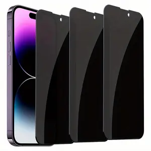 3 Pack Stainless Steel Glass Phone Privacy Film for iPhone 15 14 13 Pro Max Full Coverage Privacy Screen Protector