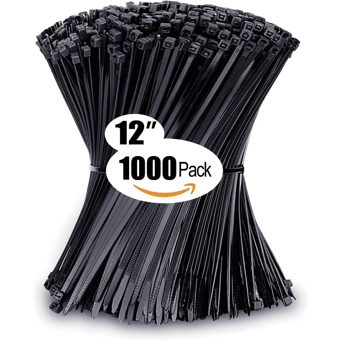 Heavy-Duty Nylon 66 Black Zip Ties - 12 in, 45 lb Tensile Strength, -40℉ to 185℉, 1000 Pack, Hand Tools for Home & Garden Use