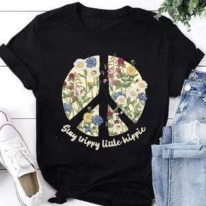 Stay Trippy Little Hippie Flowers T-Shirt, Graphic Hippie Soul Shirt, Hippie Sign Unisex Shirt, Peace Shirt, Boho Style Fan Gift T-Shirt