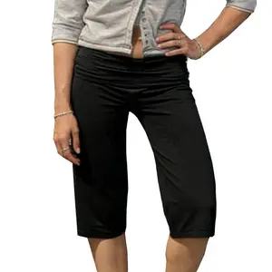 Women Casual Wide Leg Capri Pants Low Rise Fold Over Gaucho Pants Summer Flowy Cropped Trousers Beach Streetwear
