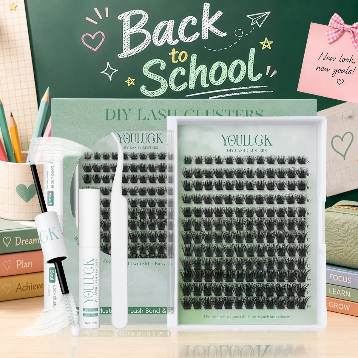 YOULUCK DIY Enchantress Cluster Lashes Set - Soft Fluffy Eyelashes Extensions, Lash Extension Glue Remover, Tweezer, Beginner-Friendly for At-Home Makeup Application, Beauty Products,back to school