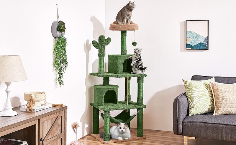 Yaheetech 62in Cactus Cat Tree for Indoor Cats, Cat Tower with Scratching Posts & Hammock & Dangling Ball, Large Cat Condo Multi-Level Activity Center Yaheetech 62in Cactus Cat Tree for Indoor Cats, Cat Tower with Scratching Posts & Hammock & Dangling Ball, Large Cat Condo Multi-Level Activity Center
