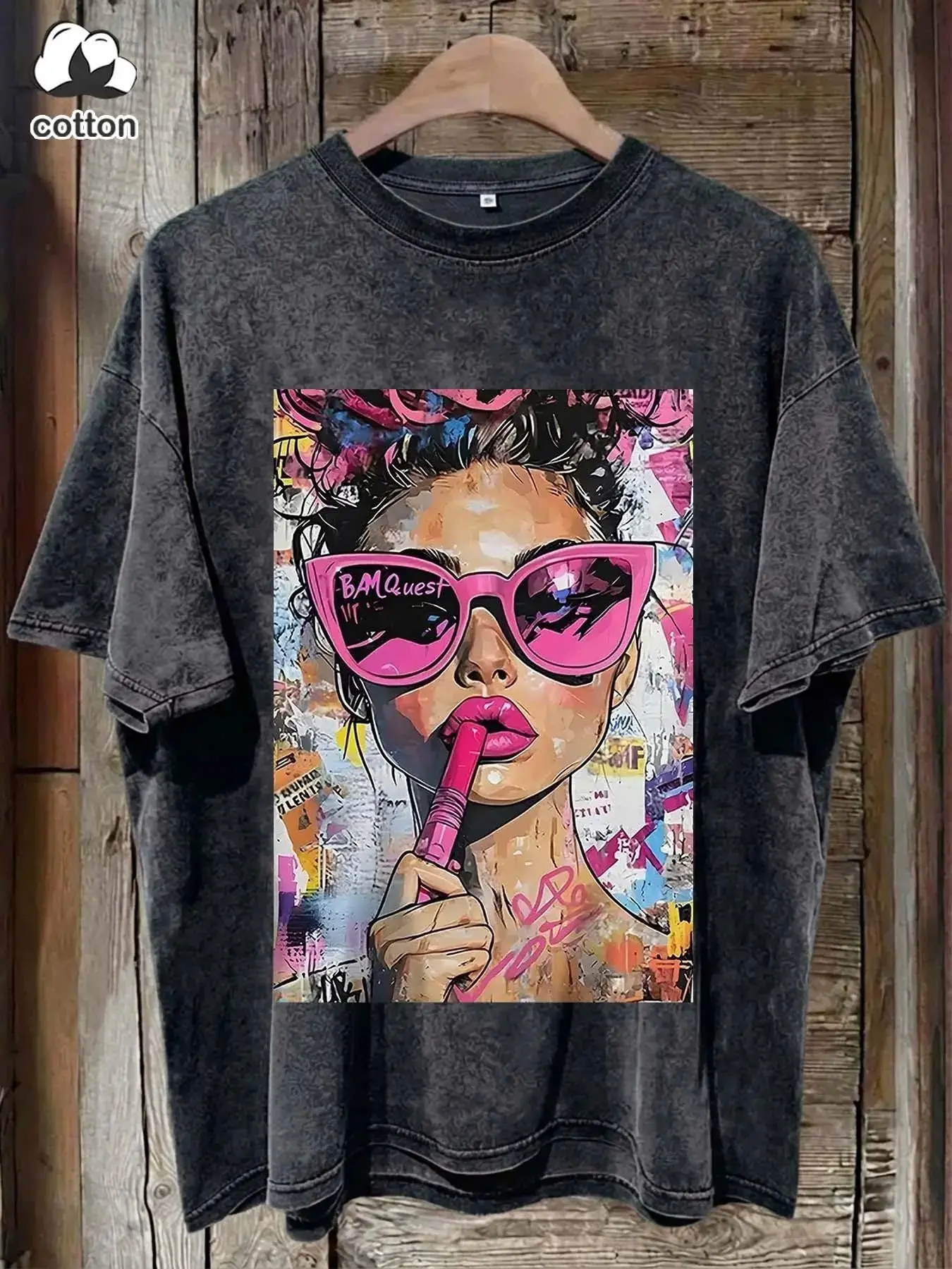 Men's Casual Classic Pure Cotton Fabric Fashion Sports Top - Multi-Color Graffiti Art Portrait Print, Washed & Distressed, Round Neck, Statement, American Retro Style, Loose Fit, Versatile & Flattering, Ideal for Everyday Commuting/Street Style