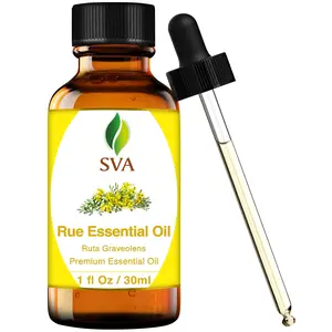 SVA Rue Essential Oil – 1 Fl Oz – 100% Natural Rue Oil - for Diffuser, Hair Care, Face, Skin Care, Aromatherapy, Scalp and Body Massage, Soap and Candle Making - with Dropper