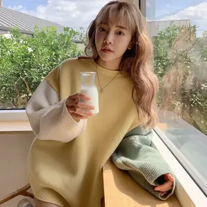 Contrast knit sweater lazy sweater