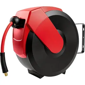 Retractable Air Hose Reel, 50ft x 3/8" Hybrid Air Hose Max 300PSI, Air Compressor Hose Reel, Auto Rewind & 180? Swivel - Wall/Ceiling Mount for Workshops