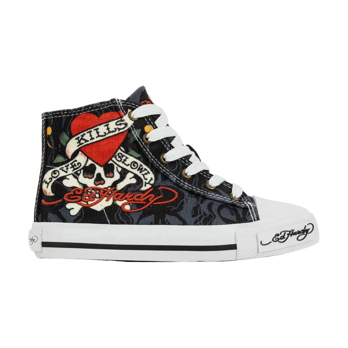 Ed Hardy Kills Love Slowly High Top Black White PS Fashion Shoes New