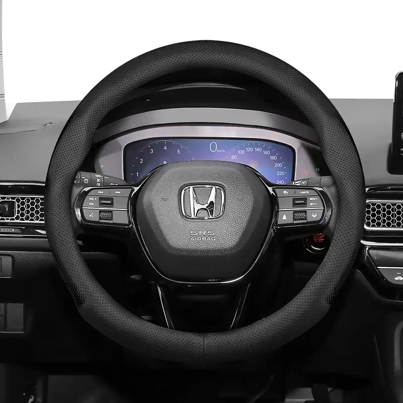 For Honda Perforated Leather Car Steering Wheel Cover Ultra-thin Breathable Protective Cover Fits CR-V/Civic/HR-V/ZR-V/Vezel/City/Amaze/Fit/Jazz/Accord/WR-V/BR-V/Elevate/Pilot/Passport/Ridgeline/Odyssey/Stepwgn/Freed/Shuttle, Steering Wheel Accessories
